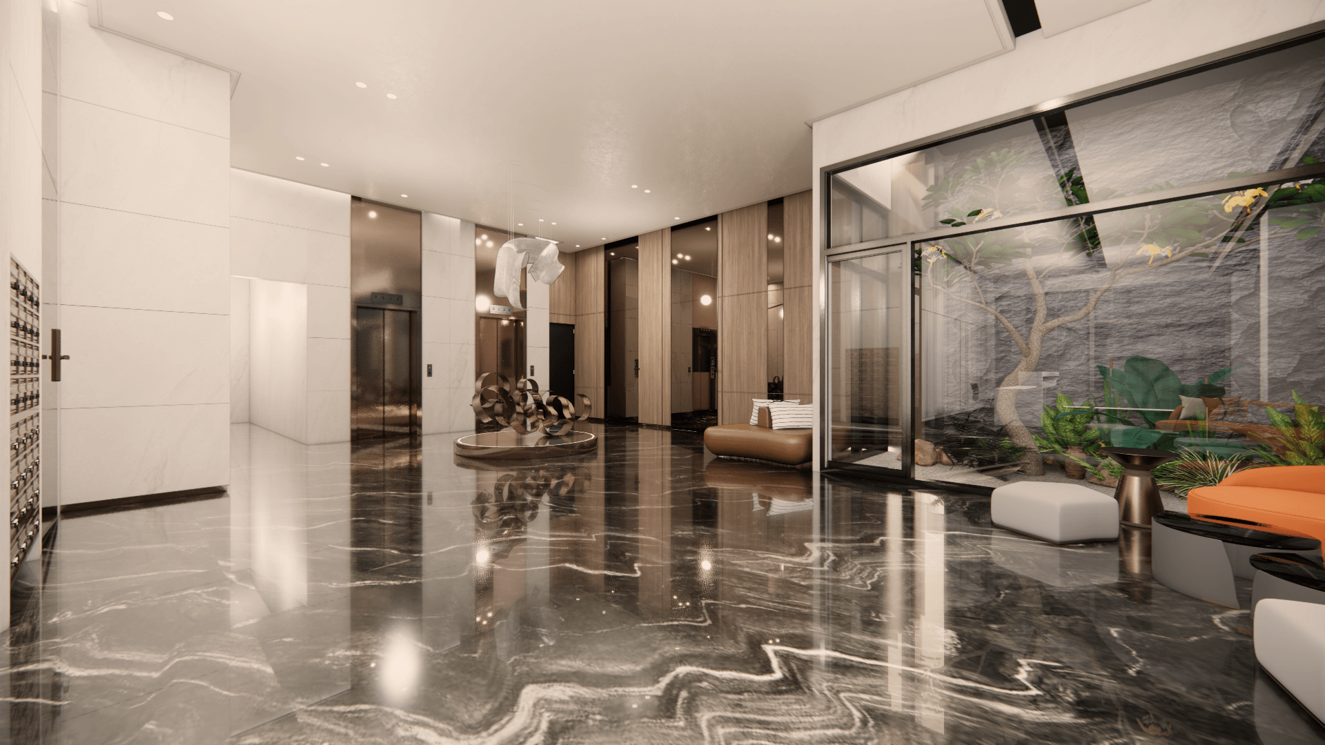 梯廳3D透視情境示意圖